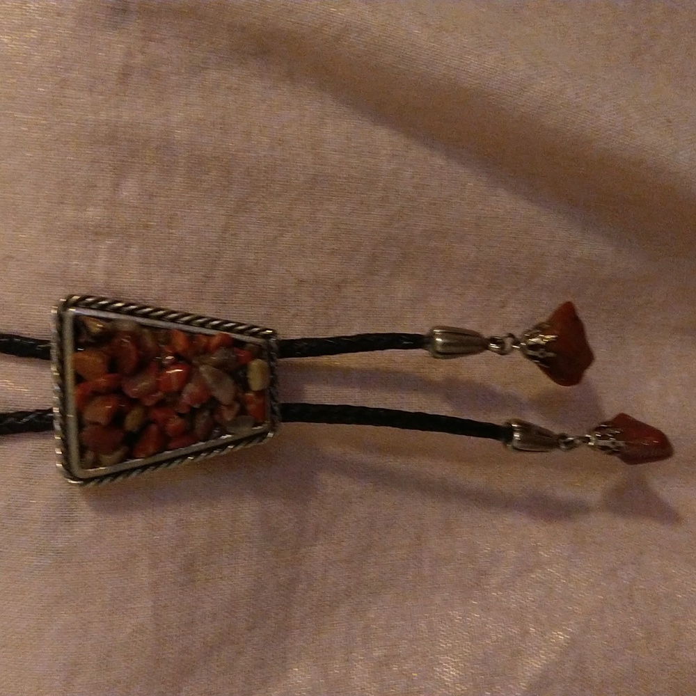 Vintage Western Chipped Multi-Stone Medallion. Tassel With Stones. - Picture 2 of 5